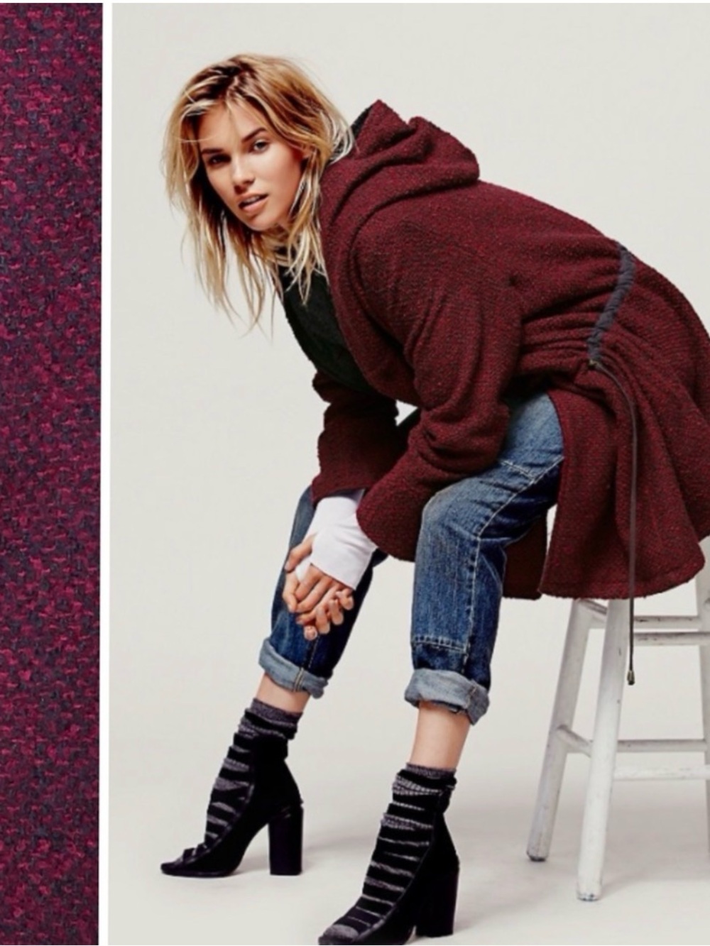 Free People "Satellite Image"
Tweed Wool Blend Hooded Jersey-Lined Coat Size S/P - Picture 2 of 14